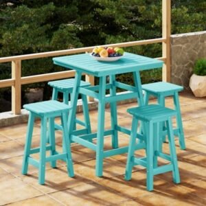 Westin Furniture Otto Outdoor Counter Height Bar Table and 4 Bar Stools, Turquoise
