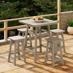 Westin Furniture Otto Outdoor Counter Height Bar Table and 4 Bar Stools, Weathered Wood