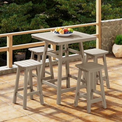 Westin Furniture Otto Outdoor Counter Height Bar Table and 4 Bar Stools, Weathered Wood