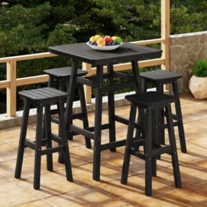 Westin Furniture Otto Outdoor Square Bar Table and 4 Bar Stools, Black