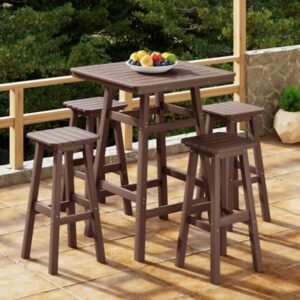 Westin Furniture Otto Outdoor Square Bar Table and 4 Bar Stools, Dark Brown