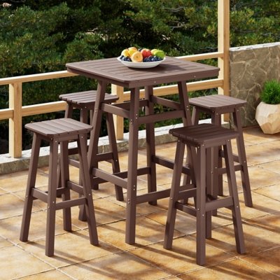 Westin Furniture Otto Outdoor Square Bar Table and 4 Bar Stools, Dark Brown