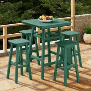 Westin Furniture Otto Outdoor Square Bar Table and 4 Bar Stools, Dark Green