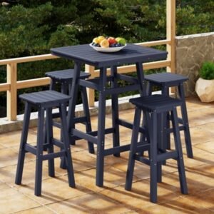 Westin Furniture Otto Outdoor Square Bar Table and 4 Bar Stools, Navy Blue