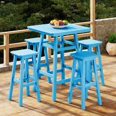 Westin Furniture Otto Outdoor Square Bar Table and 4 Bar Stools, Pacific Blue