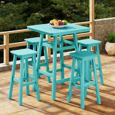 Westin Furniture Otto Outdoor Square Bar Table and 4 Bar Stools, Turquoise