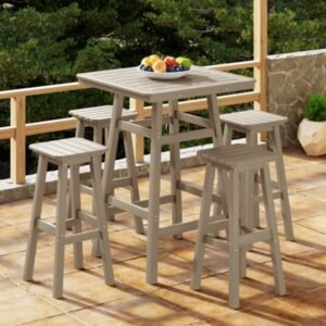 Westin Furniture Otto Outdoor Square Bar Table and 4 Bar Stools, Weathered Wood