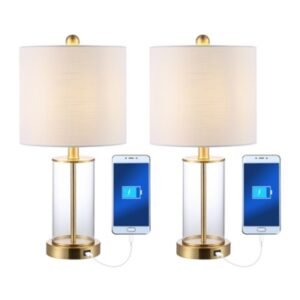Abner USB Charging LED Table Lamp (Set of 2), White/Brass Gold/White