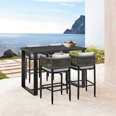 Alegria Outdoor Patio Bar Table and 4 Bar Stools, Black