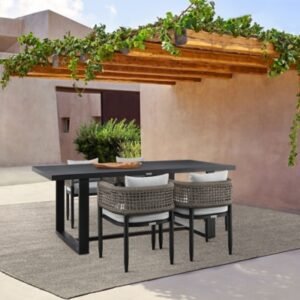 Armen Living Alegria Outdoor Dining Table and 4 Chairs, Black