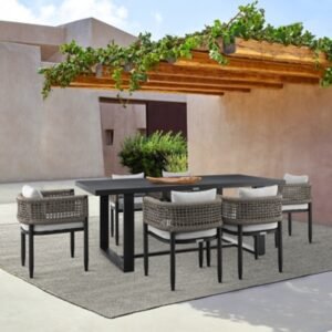 Armen Living Alegria Outdoor Dining Table and 6 Chairs, Light Gray
