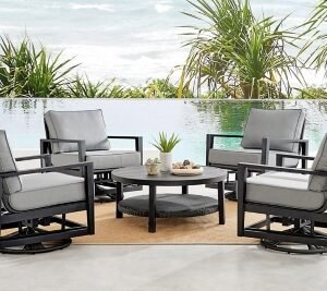 Armen Living Cayman Outdoor Coffee Table with 4 Chairs, Dark Gray