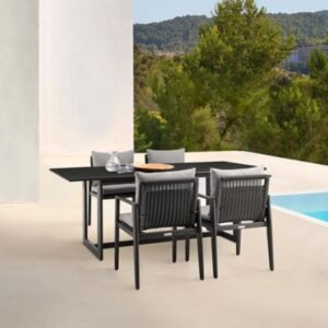 Armen Living Cayman Outdoor Dining Table and 4 chairs, Black