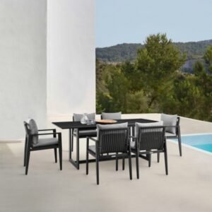 Armen Living Cayman Outdoor Dining Table and 6 chairs, Black