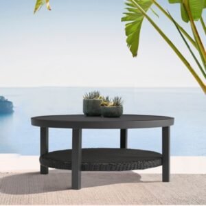 Armen Living Cayman Outdoor Round Conversation Table, Black