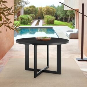 Armen Living Cayman Outdoor Round Dining Table, Black