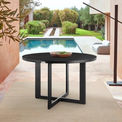 Armen Living Cayman Outdoor Round Dining Table, Black