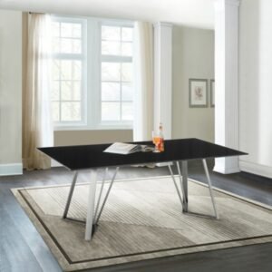 Armen Living Cressida Dining Table, Black/Stainless Steel
