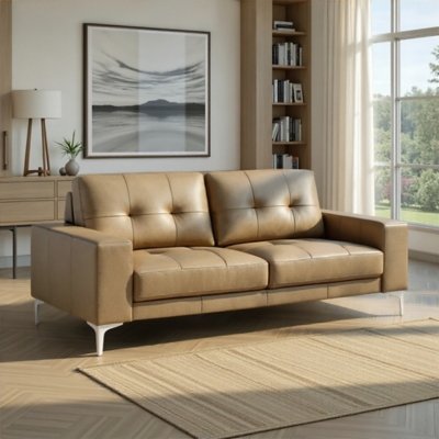 Armen Living Faelin Leather Sofa, Khaki