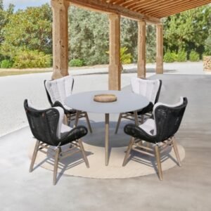 Armen Living Mateo Outdoor Dining Table and 4 Chairs, Gray