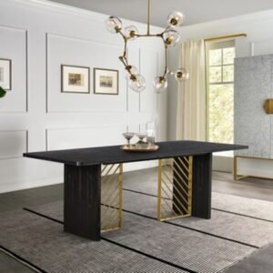 Armen Living Monaco Dining Table, Black Red/Antique Brass
