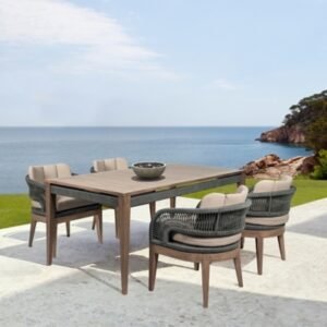 Armen Living Orbit Outdoor Dining Table and 4 Chairs, Taupe