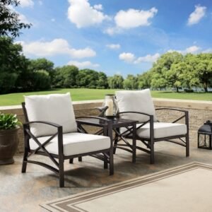 Crosley Furniture Kaplan Outdoor Side Table and 2 Lounge Chairs, Oatmeal