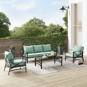 Crosley Furniture Kaplan Outdoor Sofa with Coffee Table and 2 Armchairs, Mist