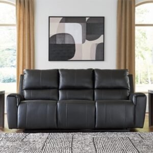 Danemere Manual Leather Reclining Sofa Leather, Black