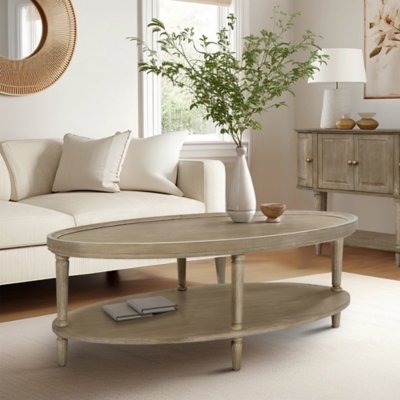 Martha Stewart Ayanna Coffee Table with Shelf, Gray