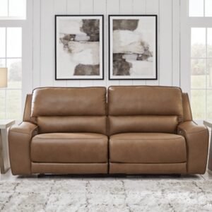 Silverbrooke Dual Power Leather Reclining Sofa Leather, Caramel