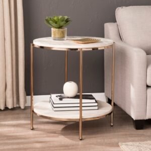 Southern Enterprises Furniture Longino Round End Table, Champagne Finish