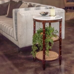 Storied Home End Table with 2 Shelves, Medium Brown