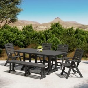 Westin Furniture Laguna Outdoor Dining Table and 4 Chairs and Bench, Gray