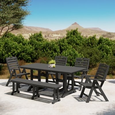 Westin Furniture Laguna Outdoor Dining Table and 4 Chairs and Bench, Gray
