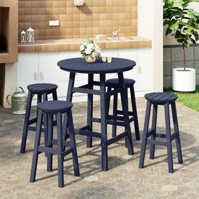 Westin Furniture Otto Outdoor Bar Height Bar Table and 4 Bar Stools, Navy Blue