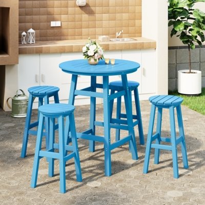 Westin Furniture Otto Outdoor Bar Height Bar Table and 4 Bar Stools, Pacific Blue