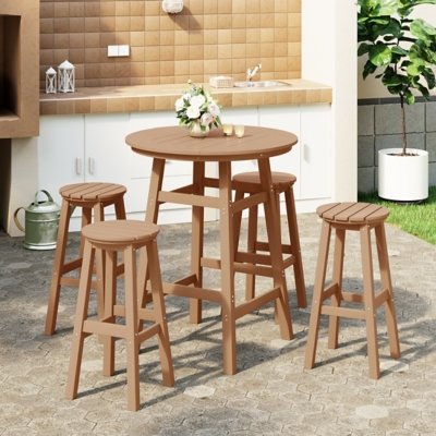 Westin Furniture Otto Outdoor Bar Height Bar Table and 4 Bar Stools, Teak