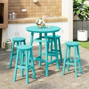 Westin Furniture Otto Outdoor Bar Height Bar Table and 4 Bar Stools, Turquoise