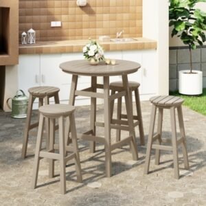 Westin Furniture Otto Outdoor Bar Height Bar Table and 4 Bar Stools, Weathered Wood
