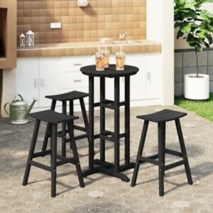Westin Furniture Otto Outdoor Bar Table and 3 Bar Stools, Black