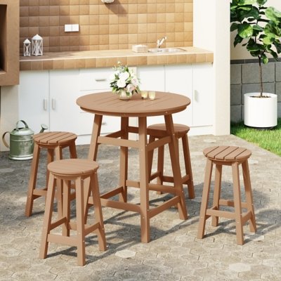 Westin Furniture Otto Outdoor Bar Table and 4 Bar Stools, Teak
