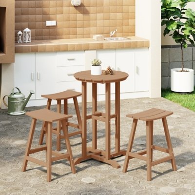 Westin Furniture Otto Outdoor Counter Height Bar Table and 3 Bar Stools, Teak