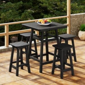 Westin Furniture Otto Outdoor Counter Height Bar Table and 4 Bar Stools, Black