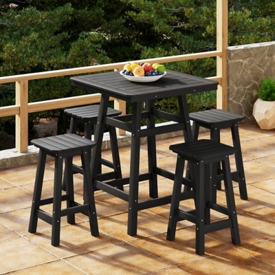 Westin Furniture Otto Outdoor Counter Height Bar Table and 4 Bar Stools, Black