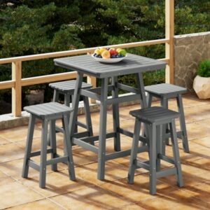 Westin Furniture Otto Outdoor Counter Height Bar Table and 4 Bar Stools, Gray