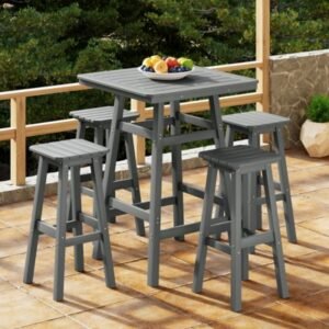 Westin Furniture Otto Outdoor Square Bar Table and 4 Bar Stools, Gray