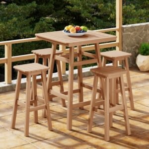 Westin Furniture Otto Outdoor Square Bar Table and 4 Bar Stools, Teak