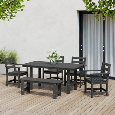 Westin Furniture Shoreside Outdoor Dining Table and 4 Arm Chairs and Bench, Gray