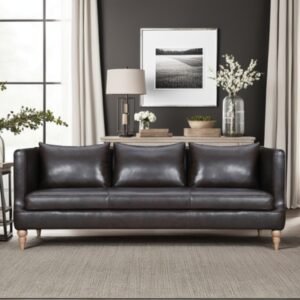 Armen Living Vincenza Leather Sofa, Dark Brown